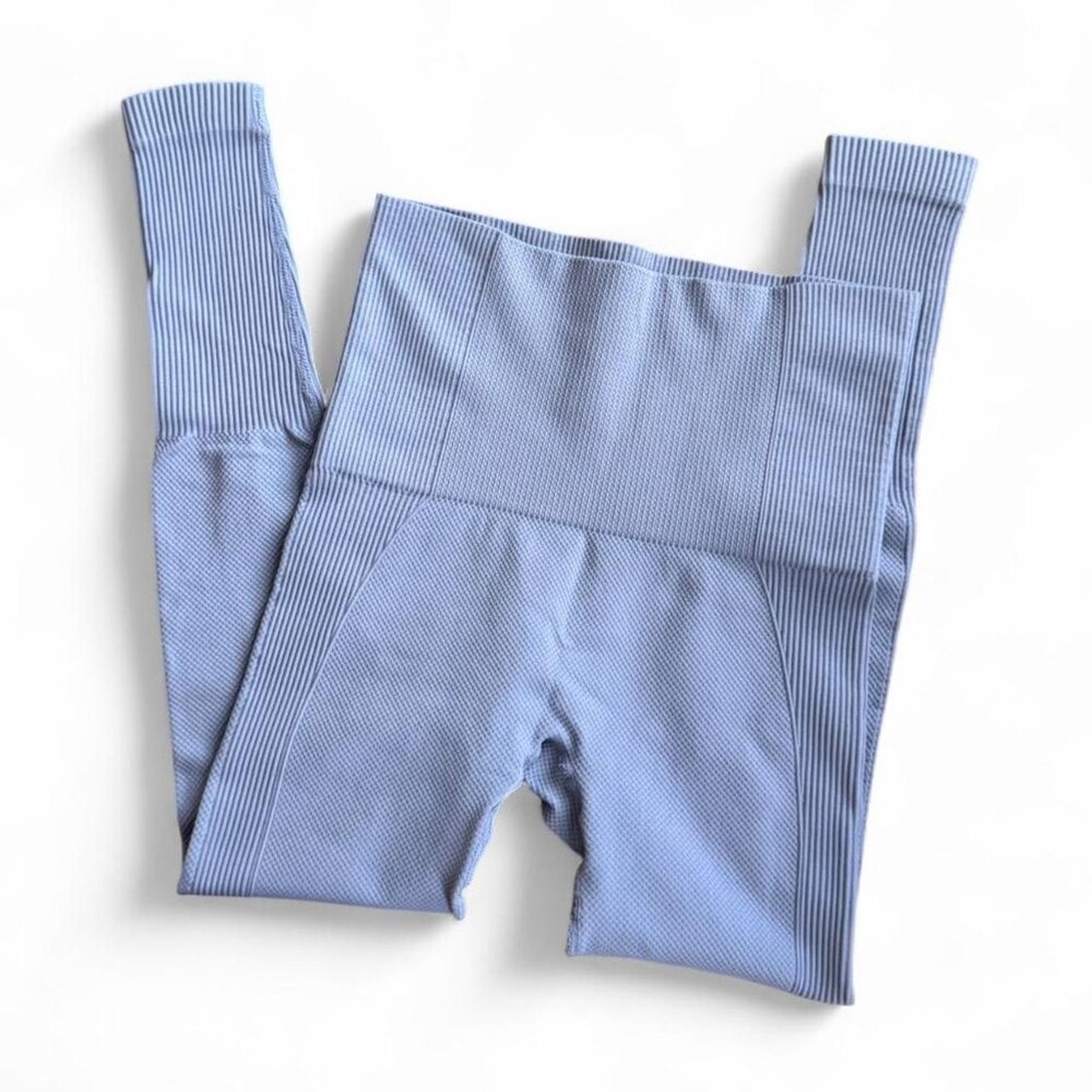Light Purple Blue Grey Periwinkle High Waisted Ribbed Athletic Leggings Small